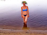 With a garland made of water