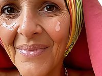 An elderly woman from Morocco still likes to have fun.